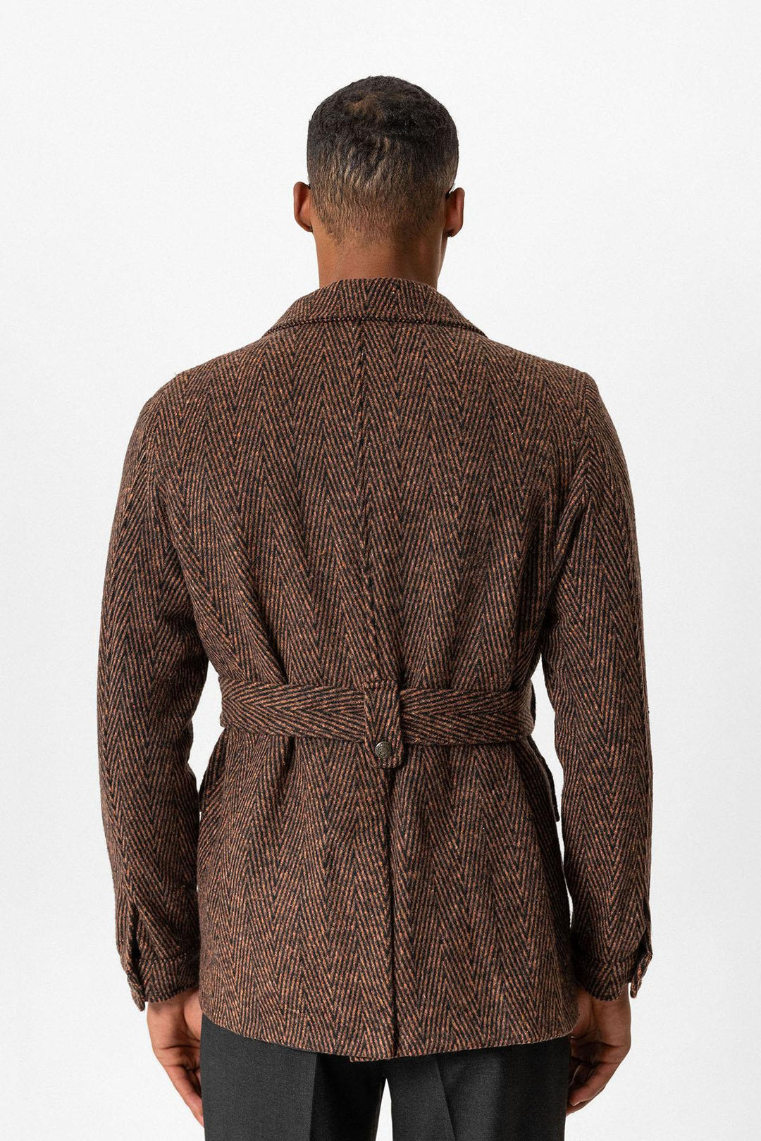 ANT Herringbone Patterned Belted Men's Coat - San Pedro Garza García