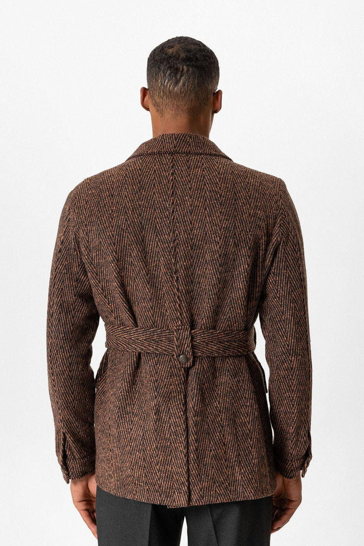 ANT Herringbone Patterned Belted Men's Coat - San Pedro Garza García