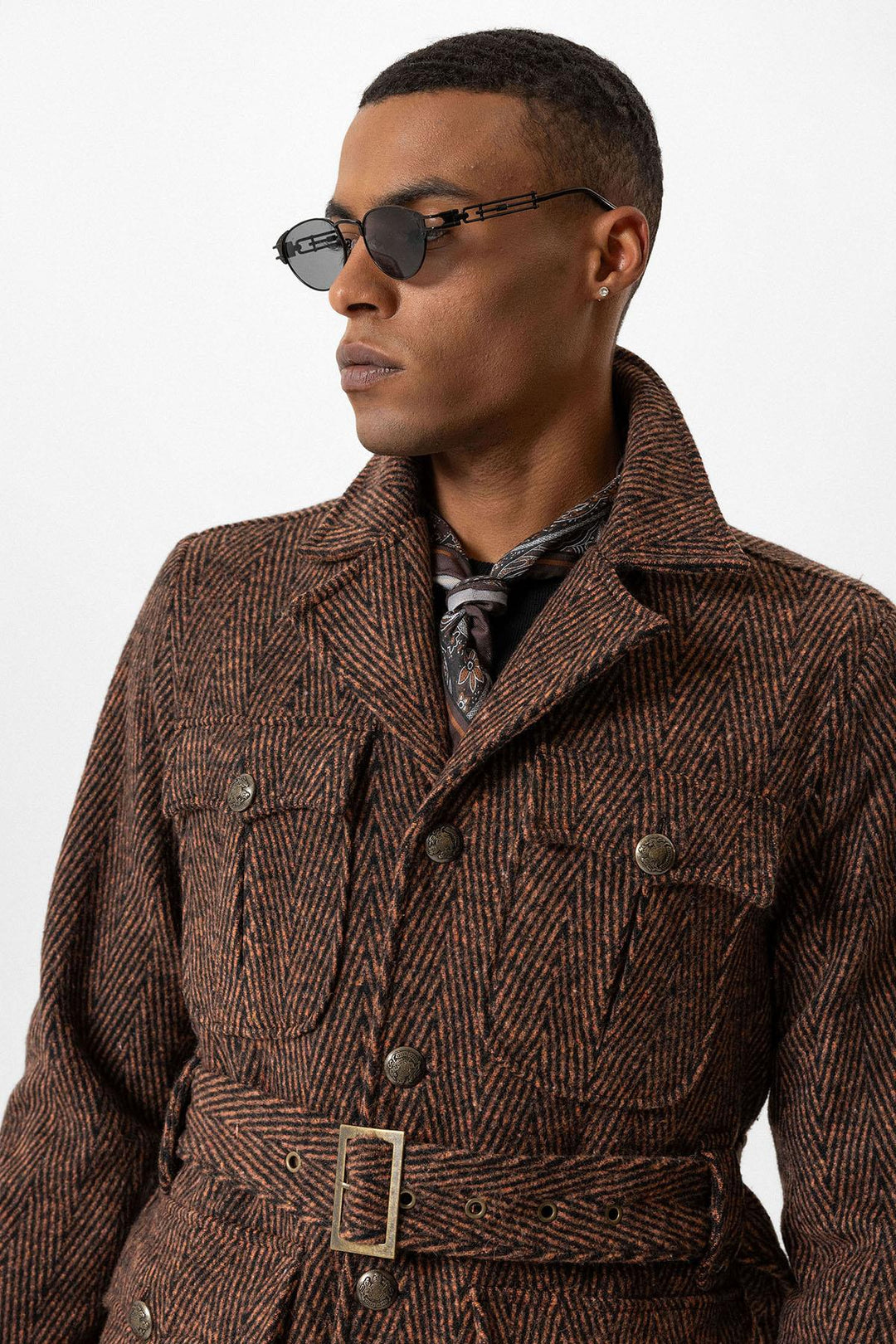 ANT Herringbone Patterned Belted Men's Coat - San Pedro Garza García