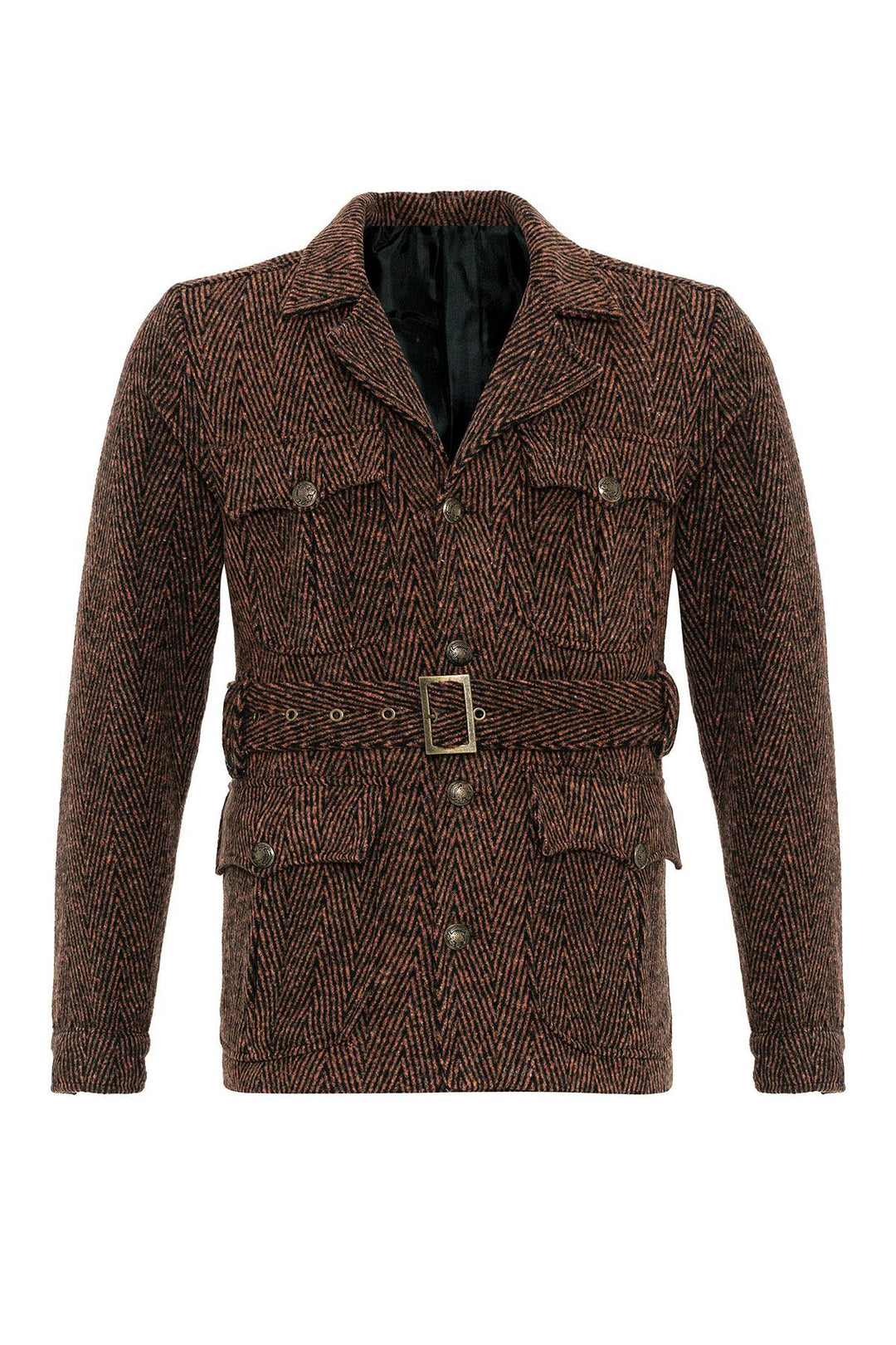 ANT Herringbone Patterned Belted Men's Coat - San Pedro Garza García
