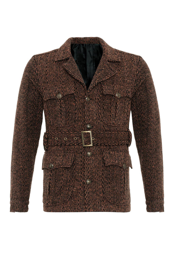 ANT Herringbone Patterned Belted Men's Coat - San Pedro Garza García