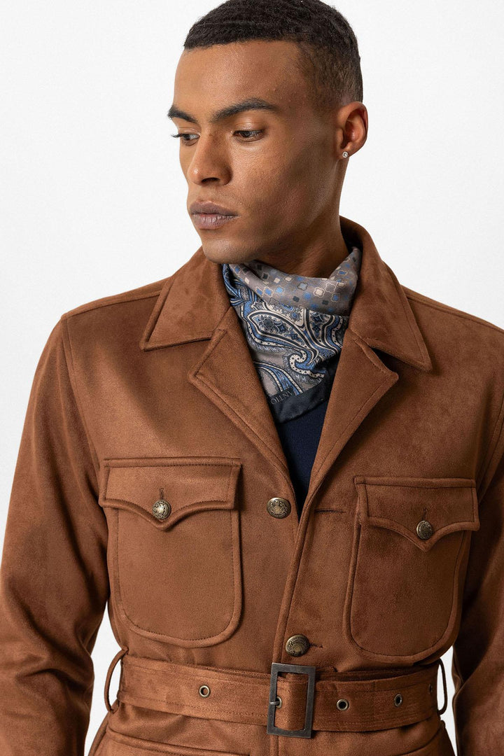 ANT Men's Slim Fit Belted Suede Coat - Salvatierra