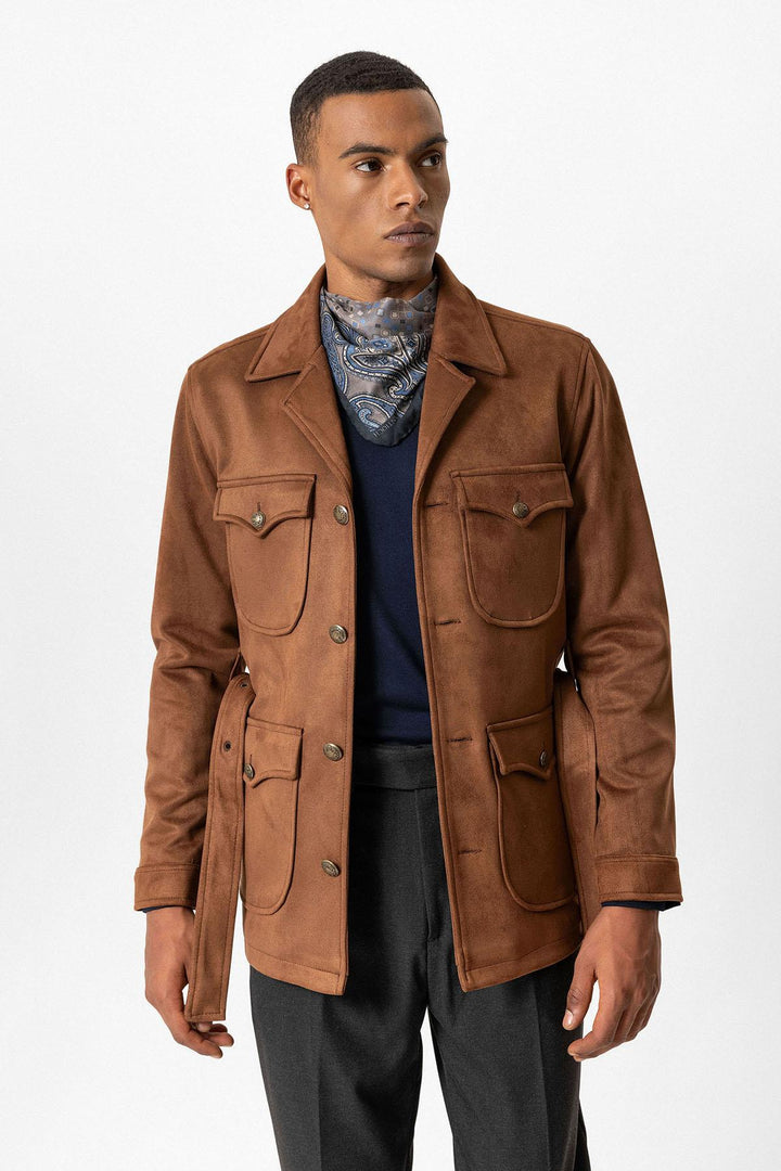 ANT Men's Slim Fit Belted Suede Coat - Salvatierra