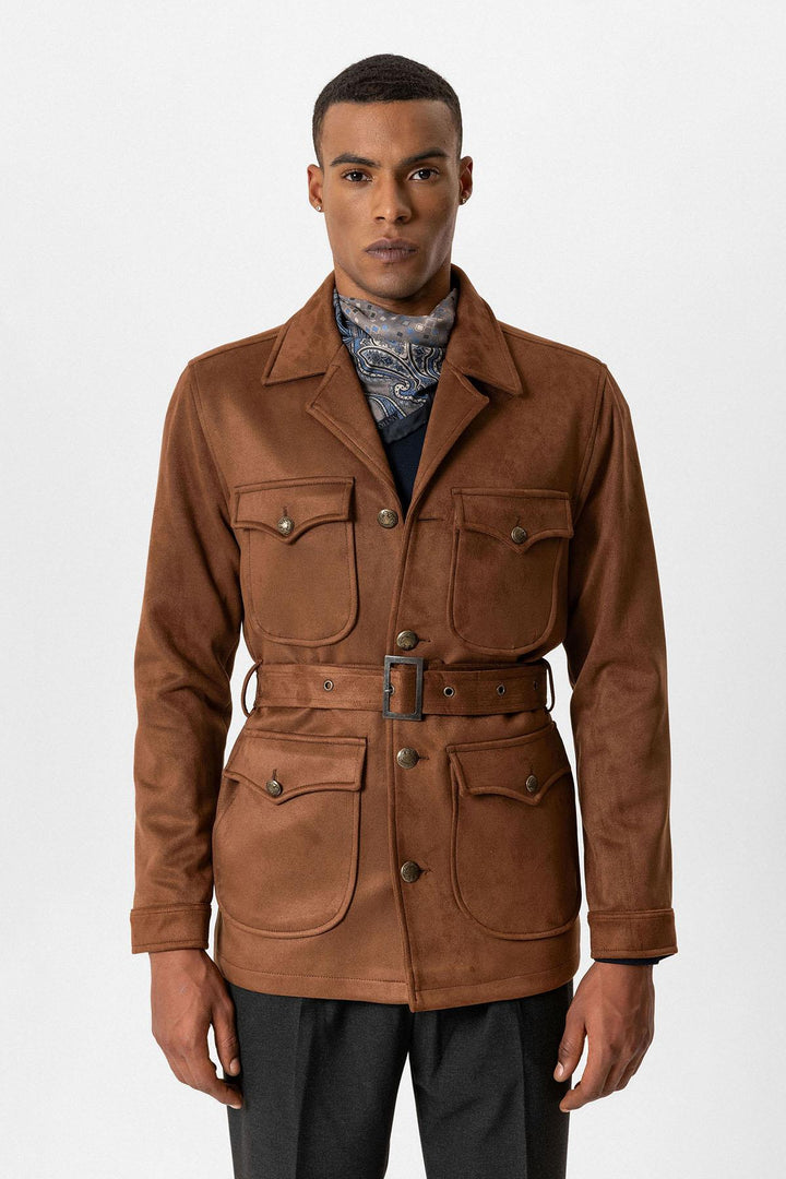 ANT Men's Slim Fit Belted Suede Coat - Salvatierra