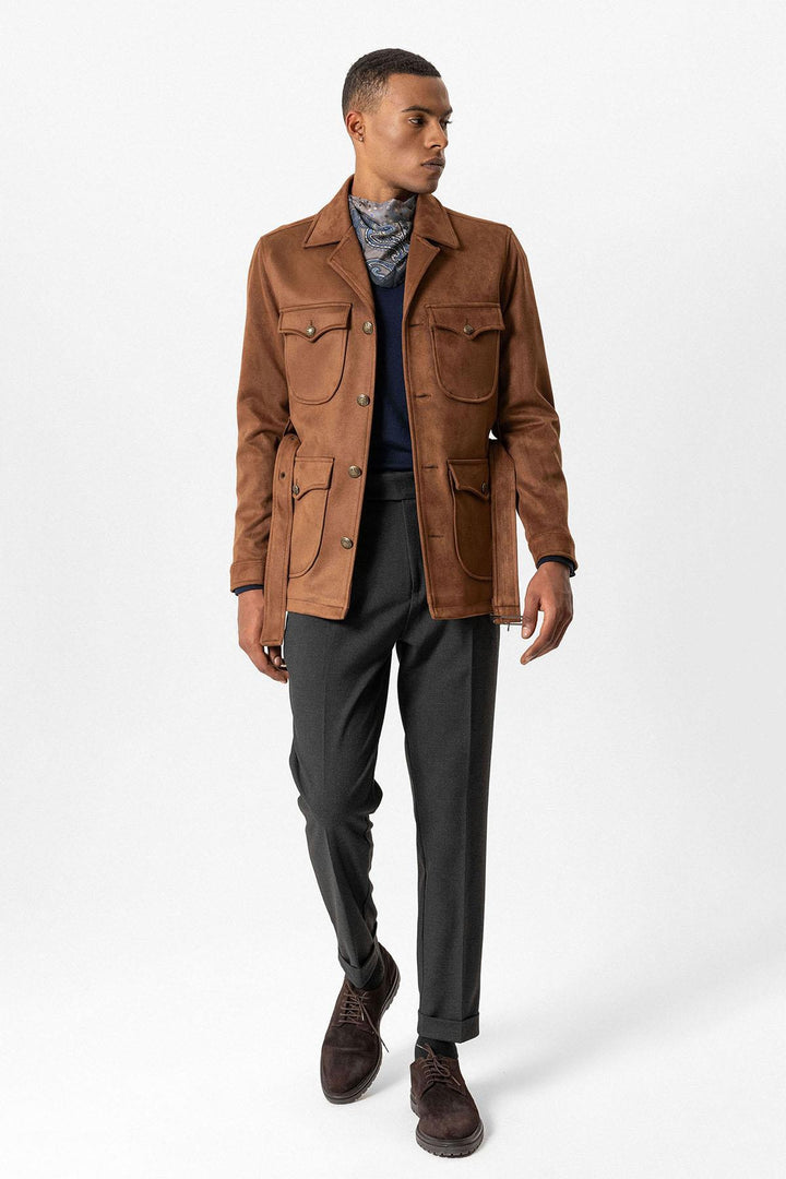 ANT Men's Slim Fit Belted Suede Coat - Salvatierra