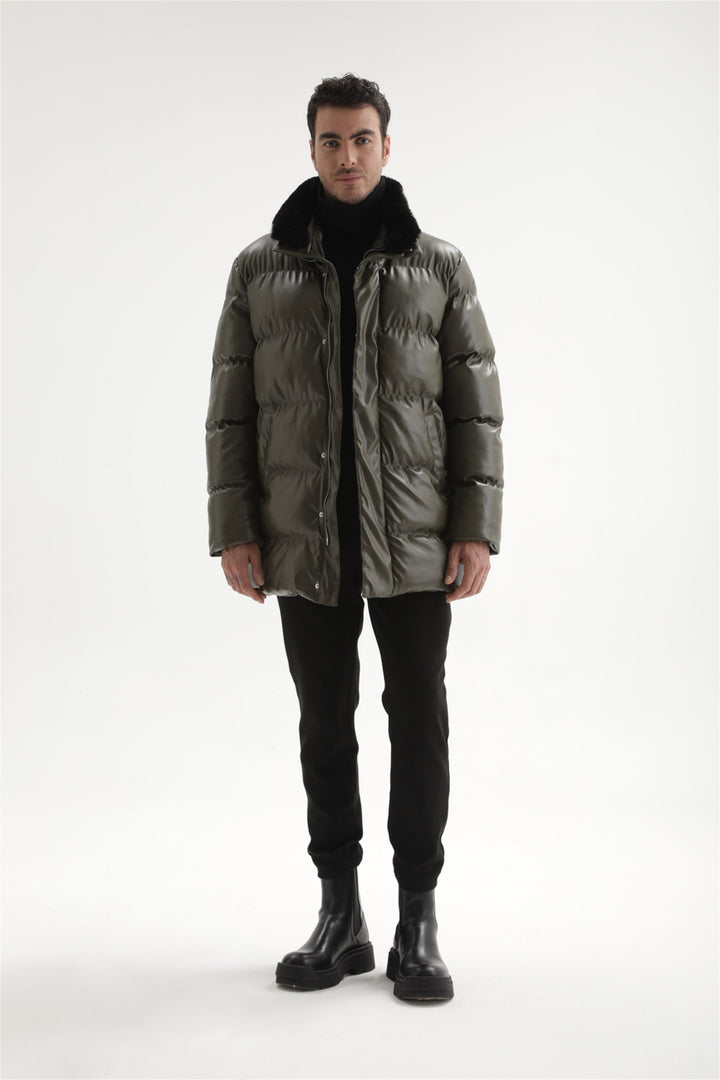 ANT Men's Fur Collar Faux Leather Long Down Coat - Murfreesboro