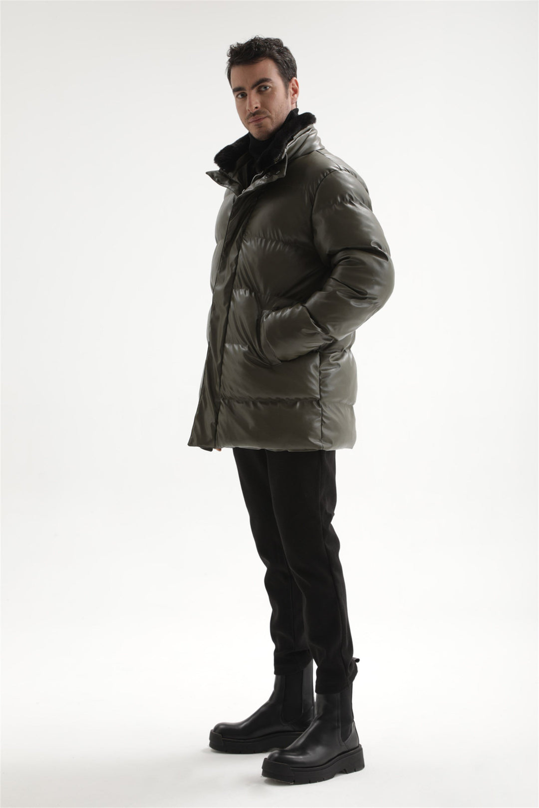 ANT Men's Fur Collar Faux Leather Long Down Coat - Murfreesboro