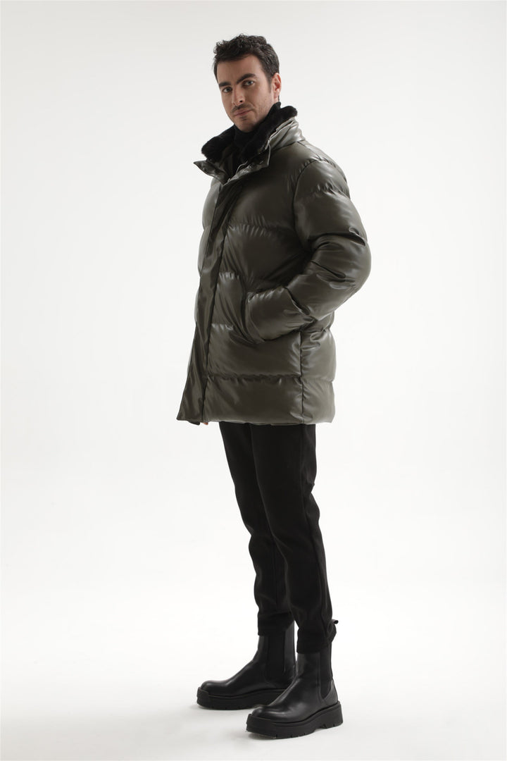 ANT Men's Fur Collar Faux Leather Long Down Coat - Murfreesboro