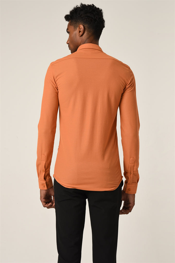 ANT Men's Hidden Button Long Sleeve Slim Fit Knitwear Shirt - Georgetown