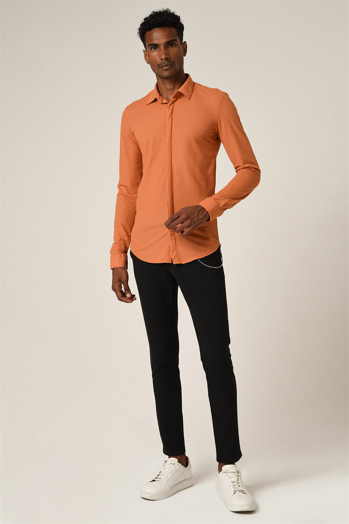 ANT Men's Hidden Button Long Sleeve Slim Fit Knitwear Shirt - Georgetown