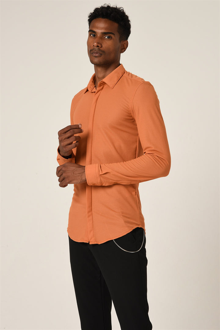 ANT Men's Hidden Button Long Sleeve Slim Fit Knitwear Shirt - Georgetown