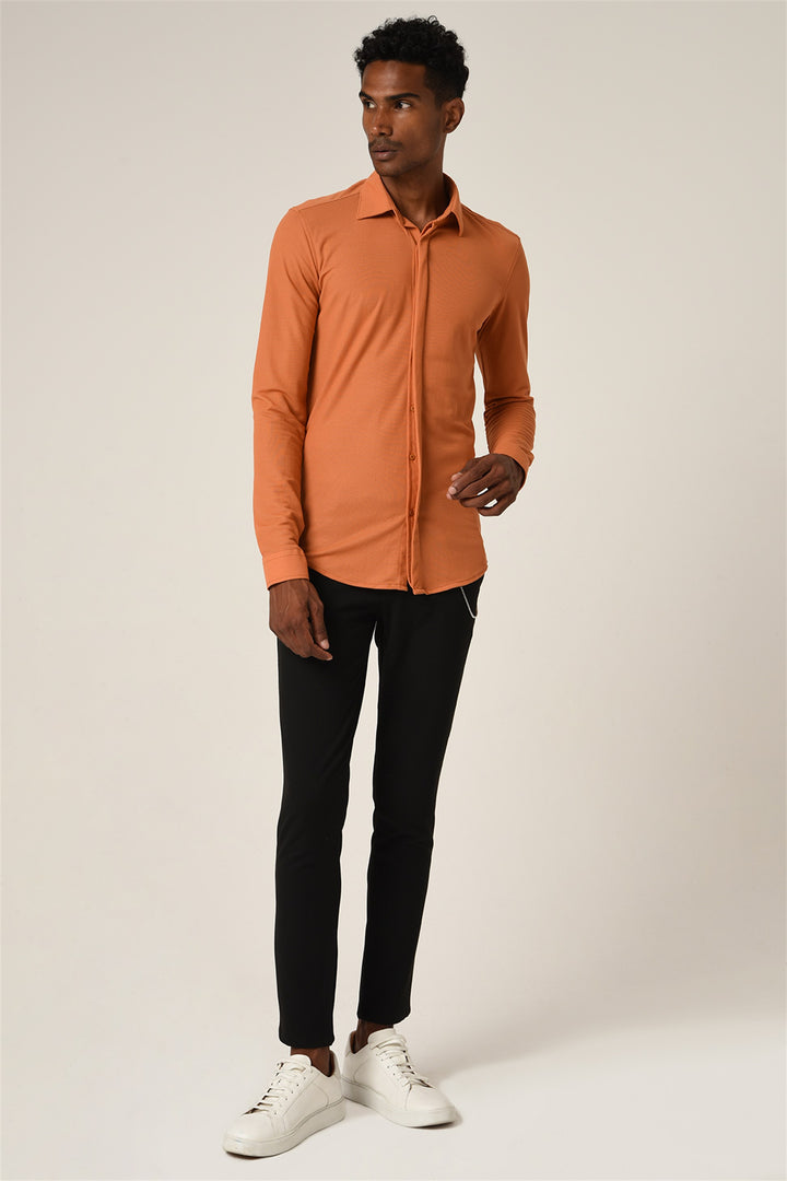 ANT Men's Hidden Button Long Sleeve Slim Fit Knitwear Shirt - Georgetown