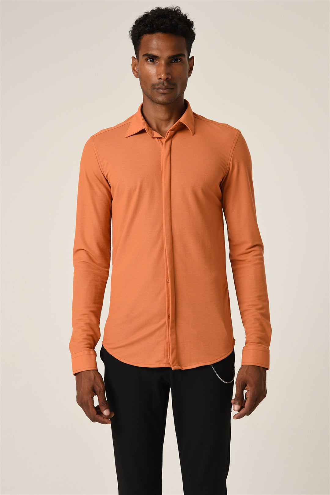 ANT Men's Hidden Button Long Sleeve Slim Fit Knitwear Shirt - Georgetown