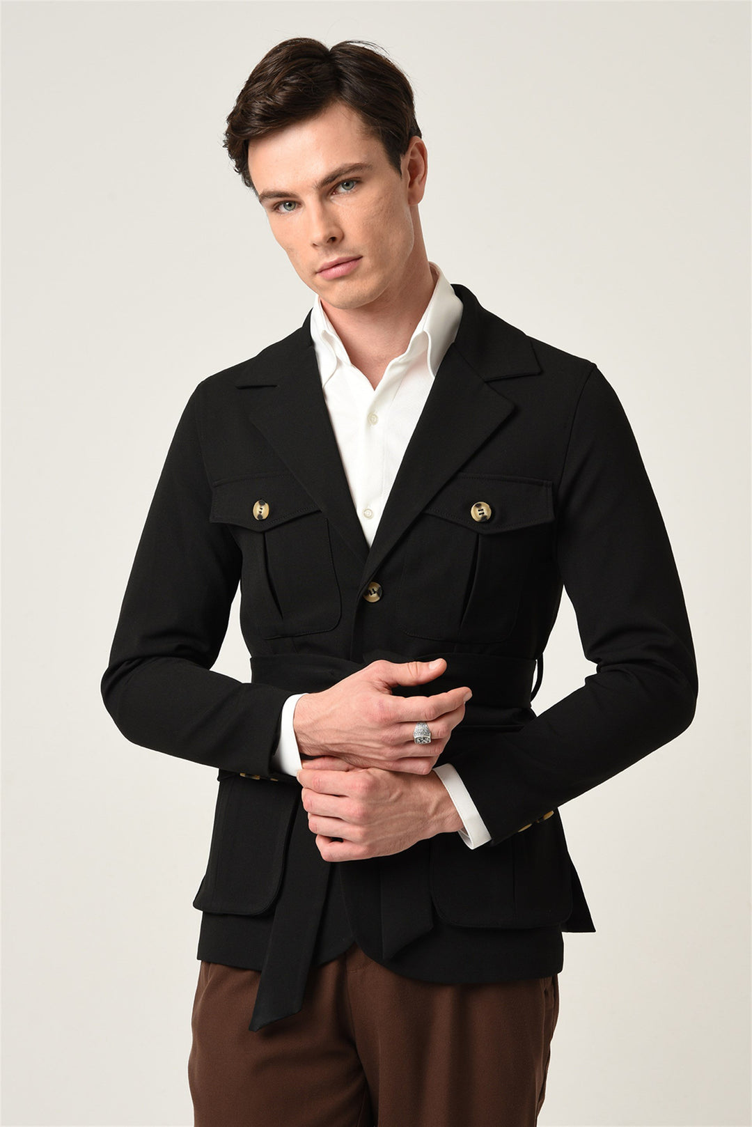 ANT Men's Jacket Collar Belted Seasonal Coat - Cosamaloapan