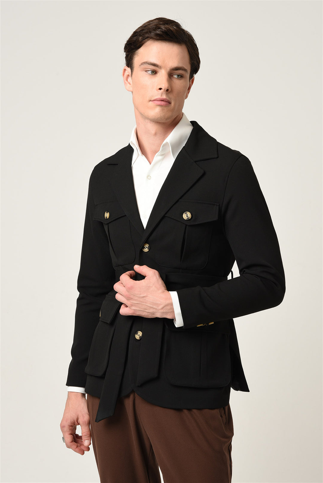 ANT Men's Jacket Collar Belted Seasonal Coat - Cosamaloapan