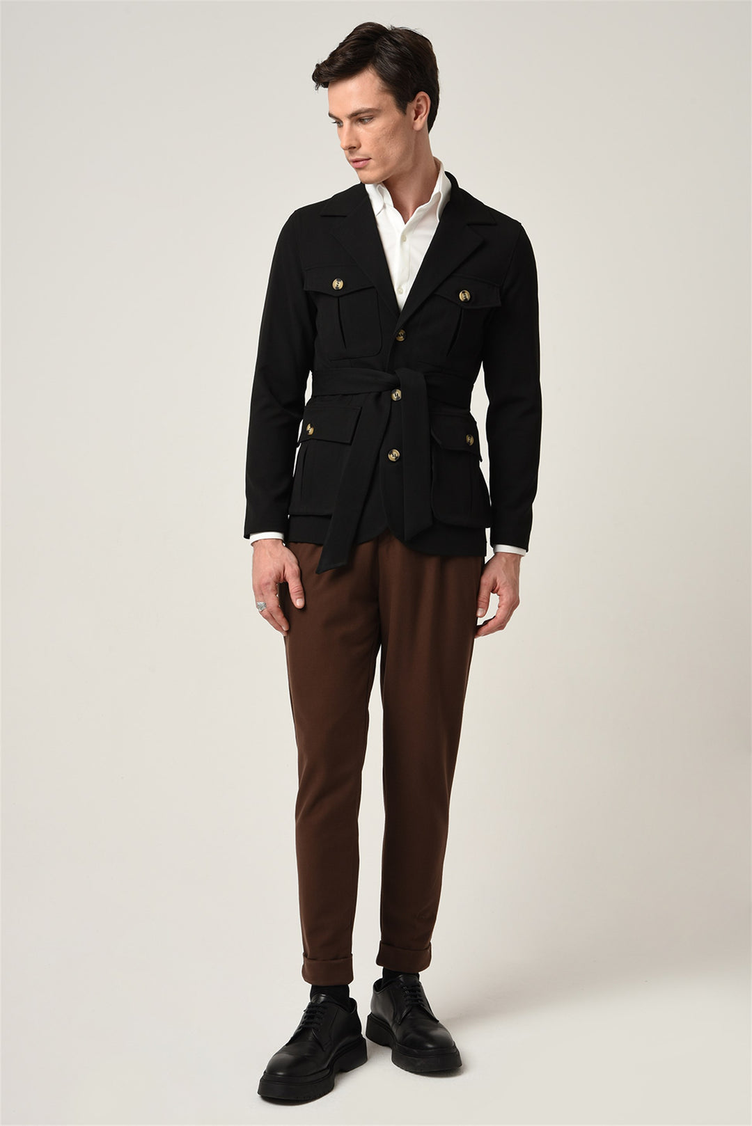 ANT Men's Jacket Collar Belted Seasonal Coat - Cosamaloapan