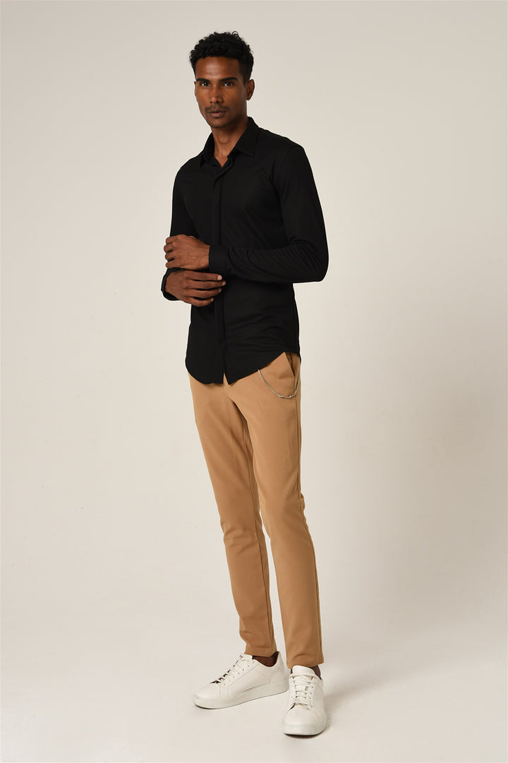 ANT Men's Hidden Button Long Sleeve Slim Fit Knitwear Shirt - Eastvale