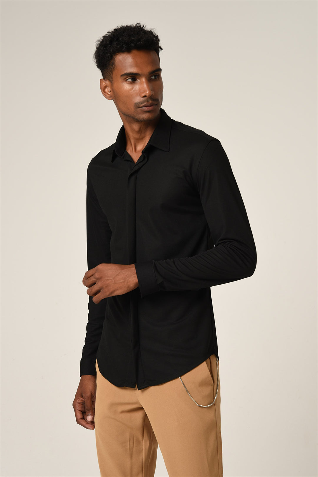 ANT Men's Hidden Button Long Sleeve Slim Fit Knitwear Shirt - Eastvale