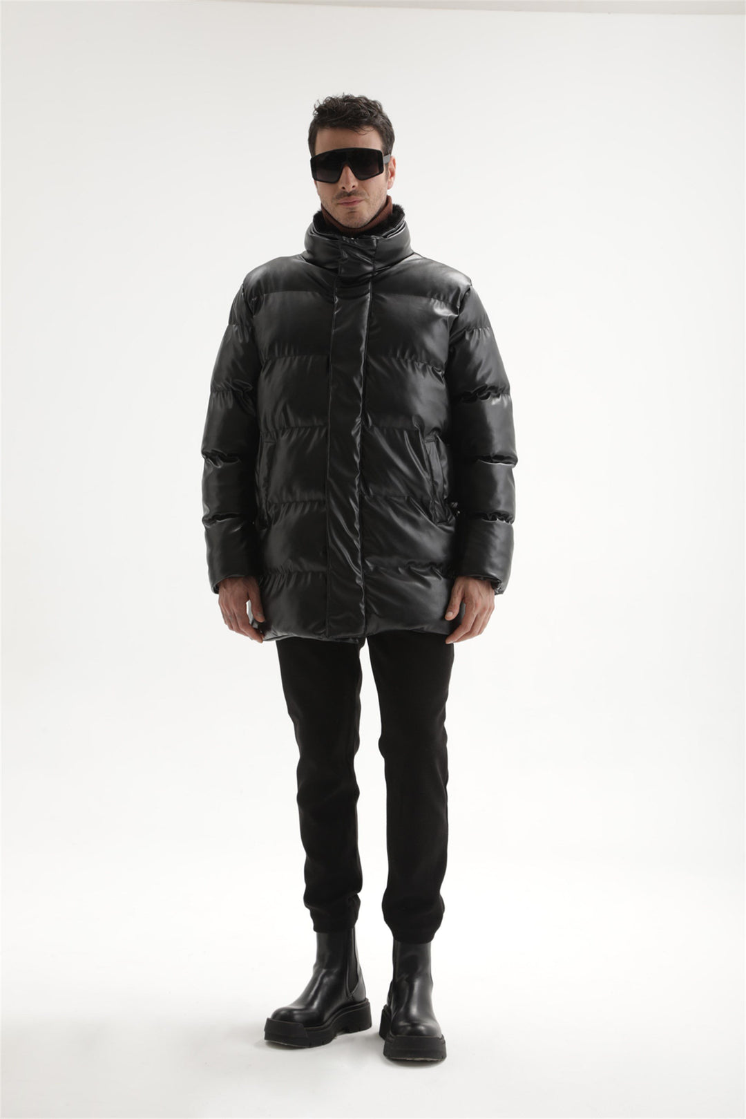 ANT Men's Fur Collar Faux Leather Long Down Coat - Durango