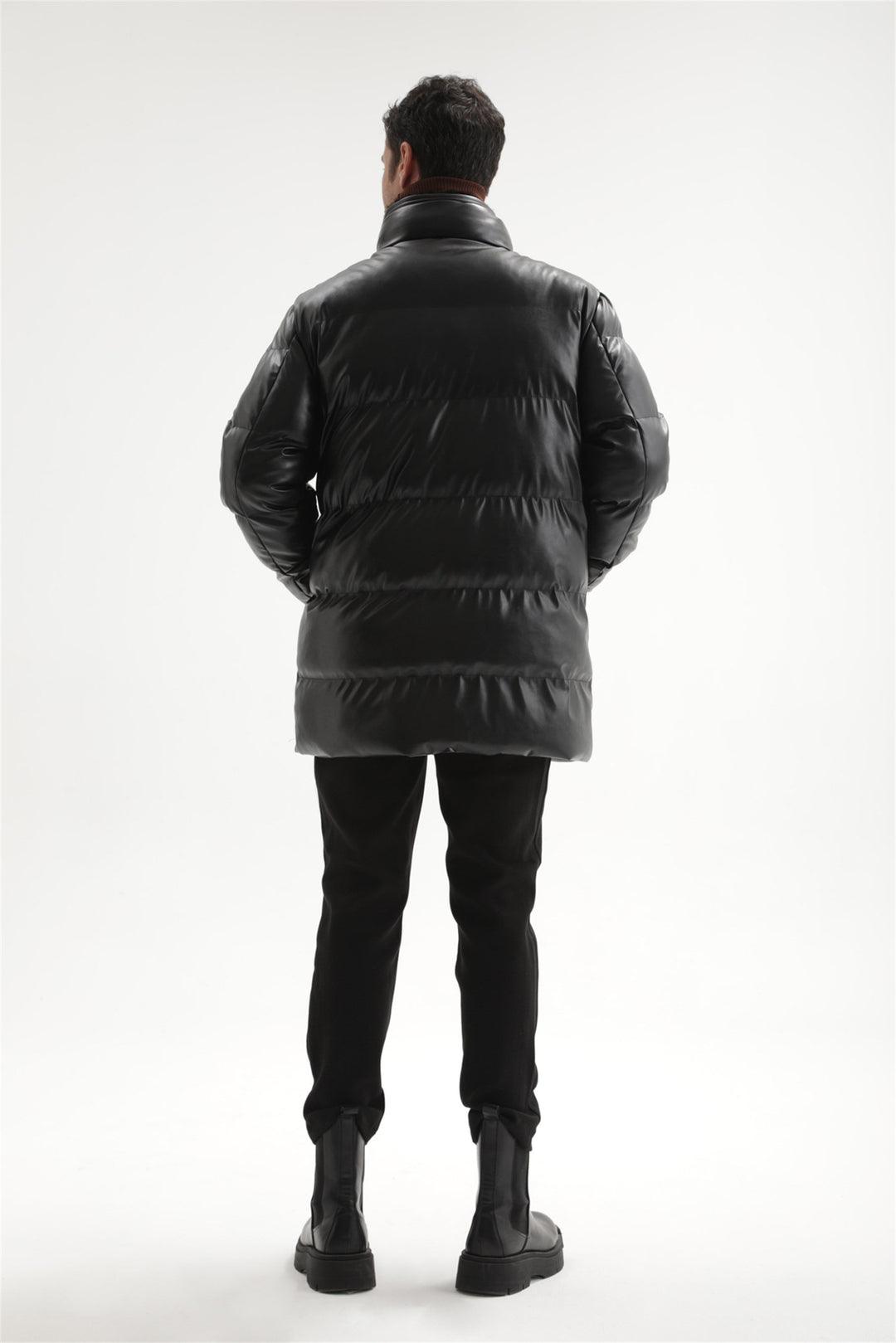 ANT Men's Fur Collar Faux Leather Long Down Coat - Durango