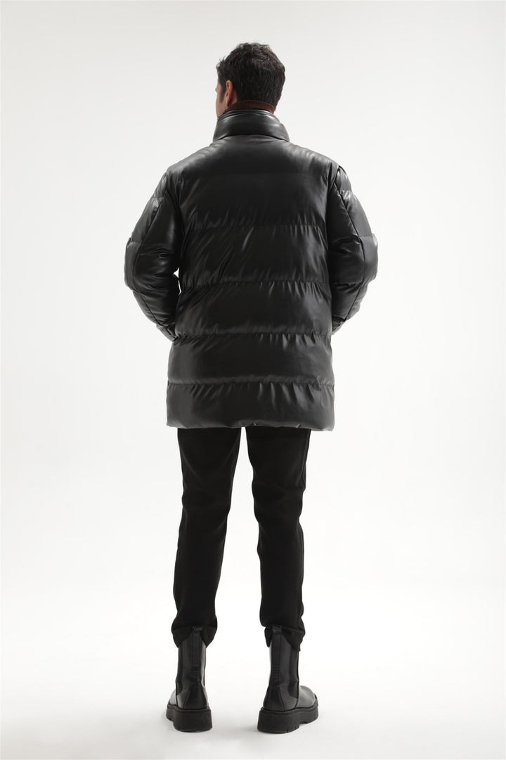 ANT Men's Fur Collar Faux Leather Long Down Coat - Durango