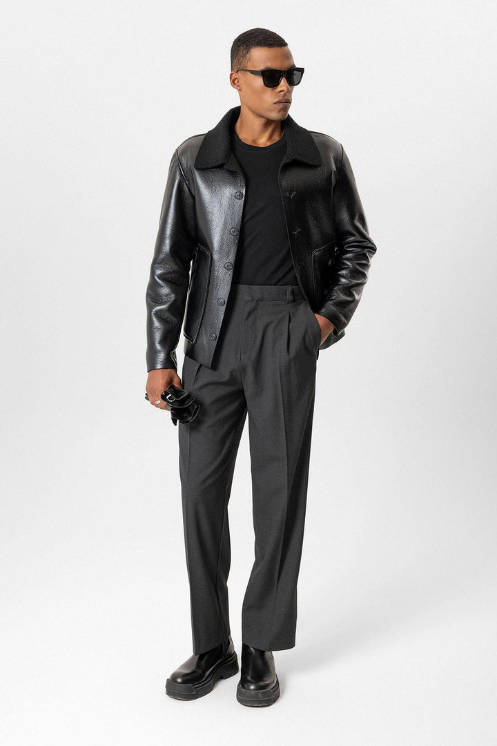 ANT Lining Detailed Faux Leather Men's Coat - Campobasso