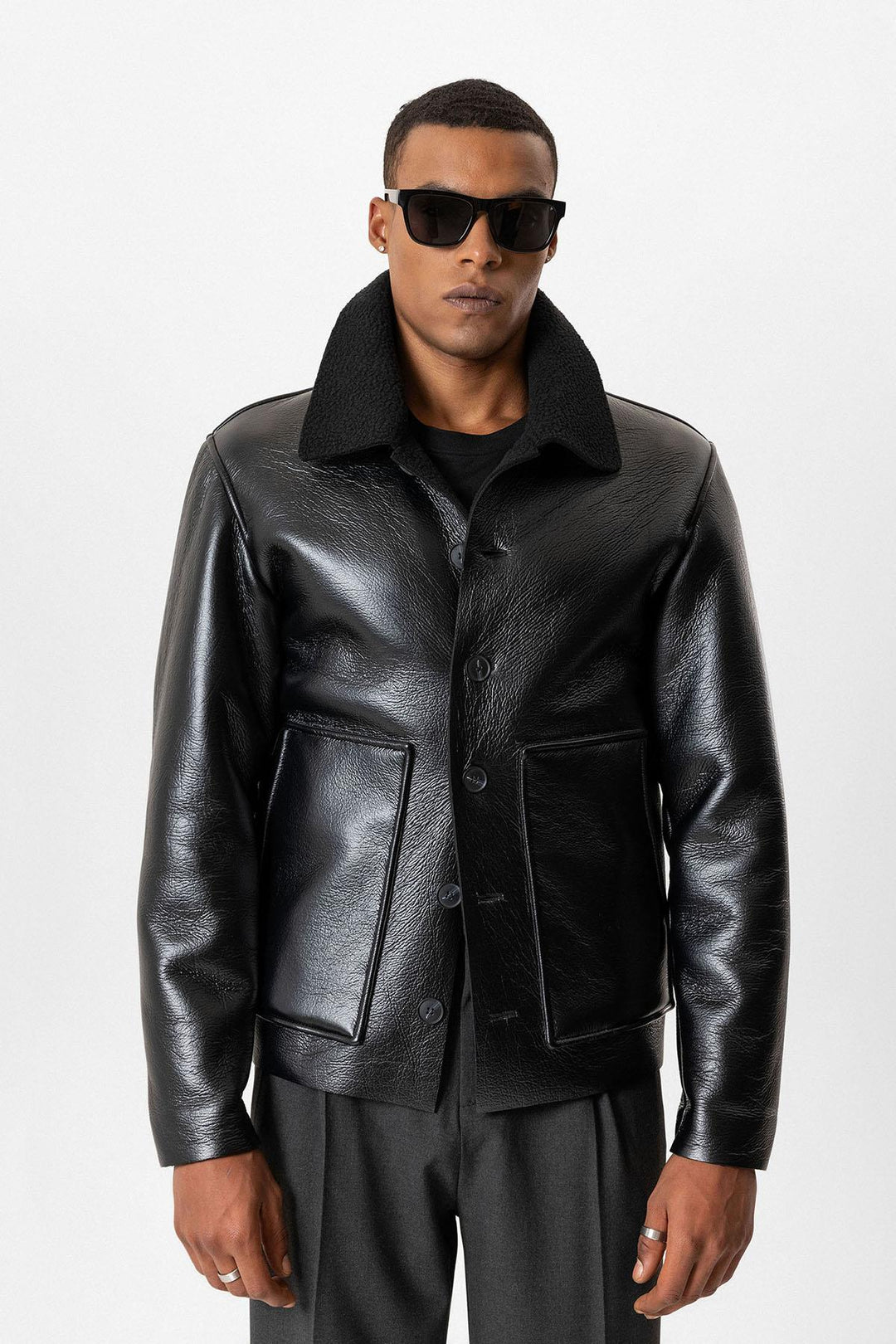 ANT Lining Detailed Faux Leather Men's Coat - Campobasso