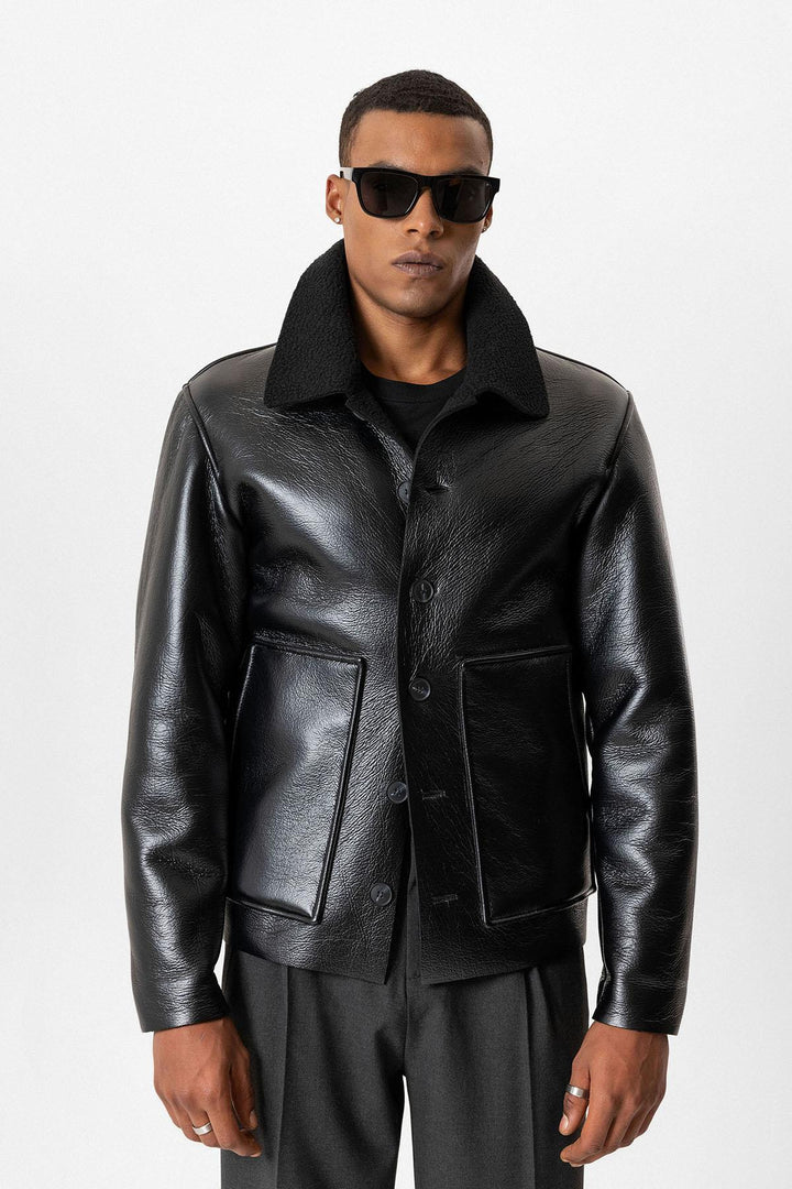 ANT Lining Detailed Faux Leather Men's Coat - Campobasso