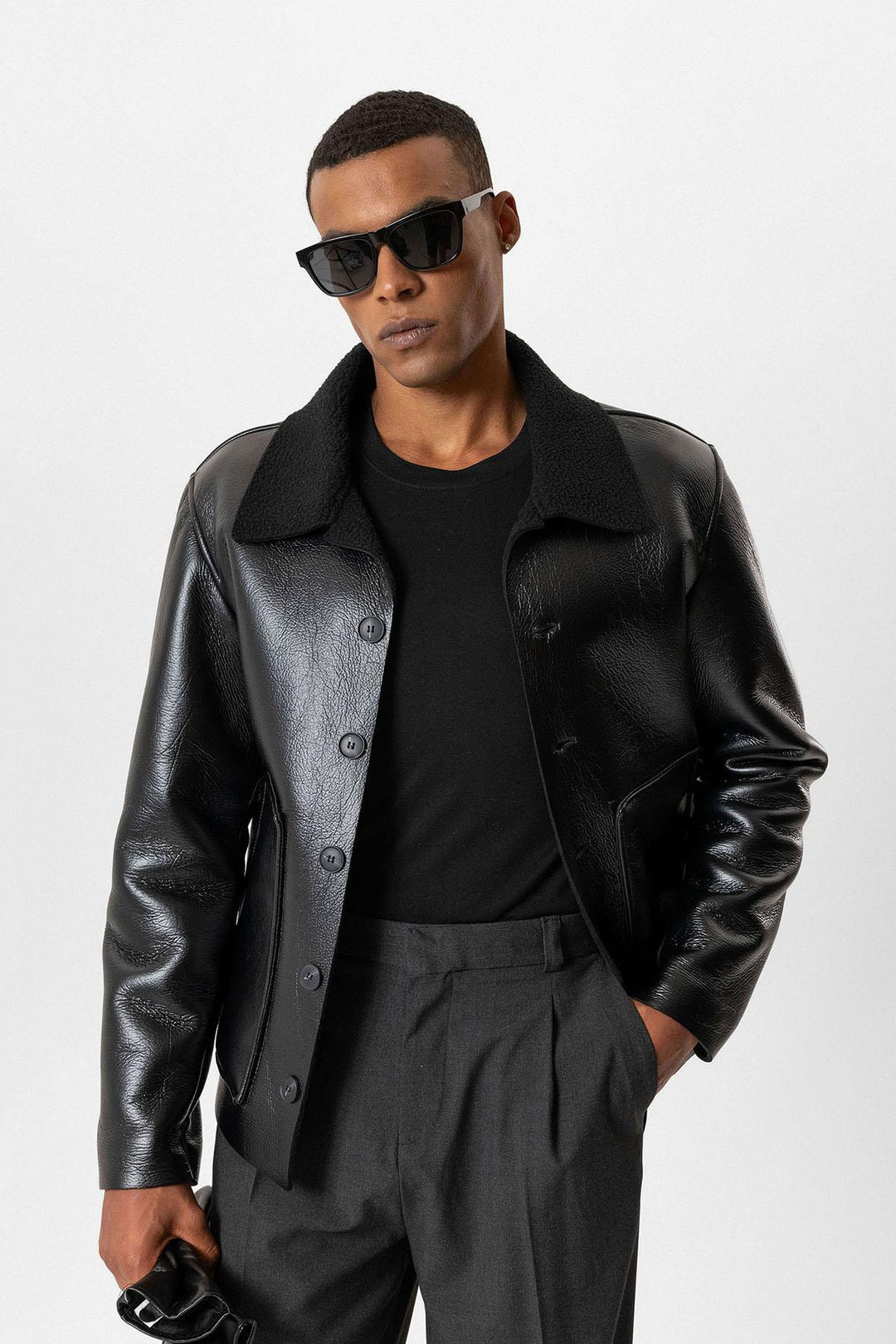 ANT Lining Detailed Faux Leather Men's Coat - Campobasso