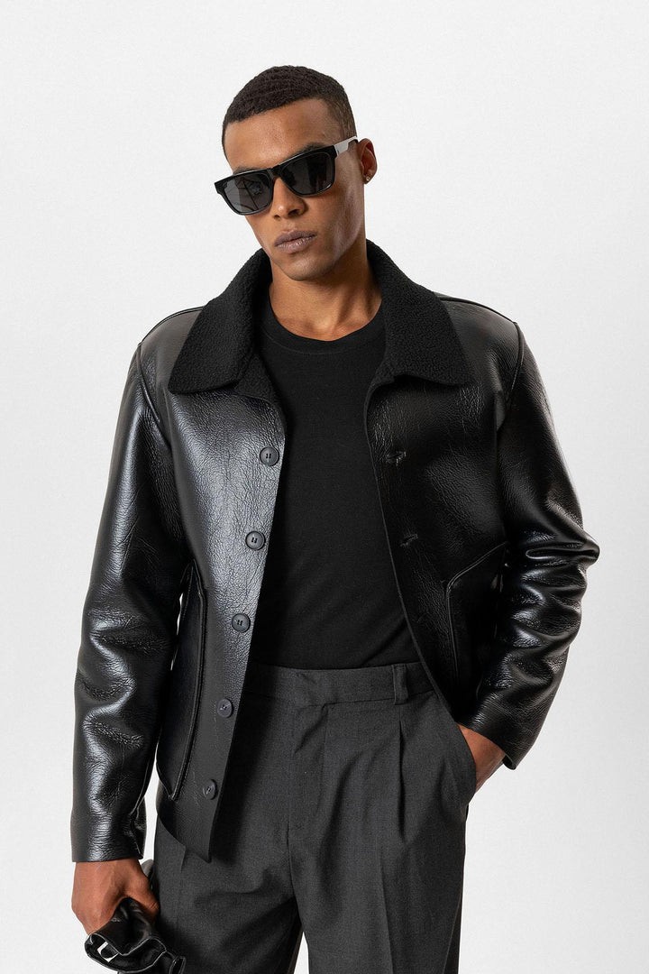 ANT Lining Detailed Faux Leather Men's Coat - Campobasso