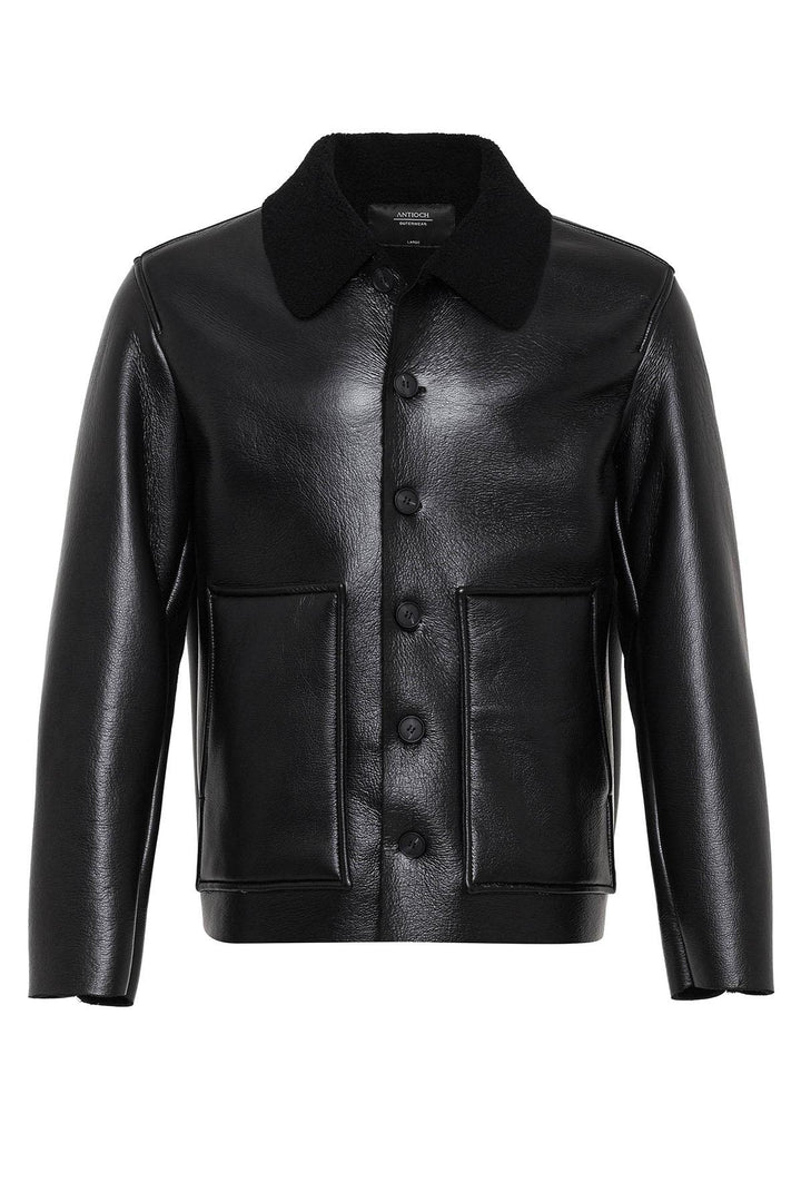 ANT Lining Detailed Faux Leather Men's Coat - Campobasso