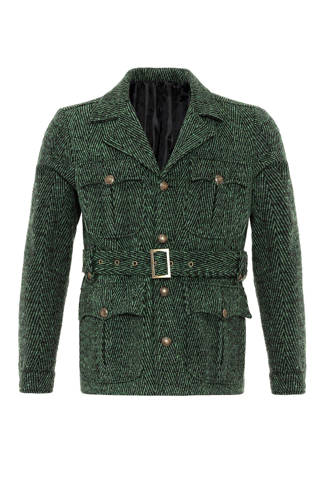 ANT Herringbone Patterned Belted Men's Coat - Pioltello