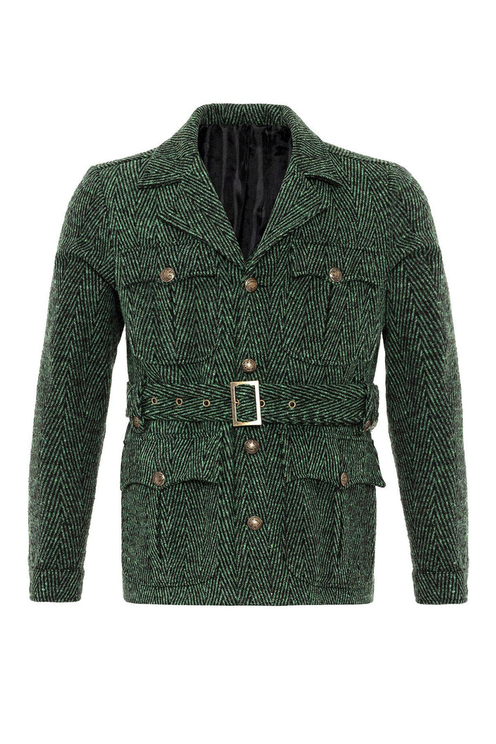 ANT Herringbone Patterned Belted Men's Coat - Pioltello