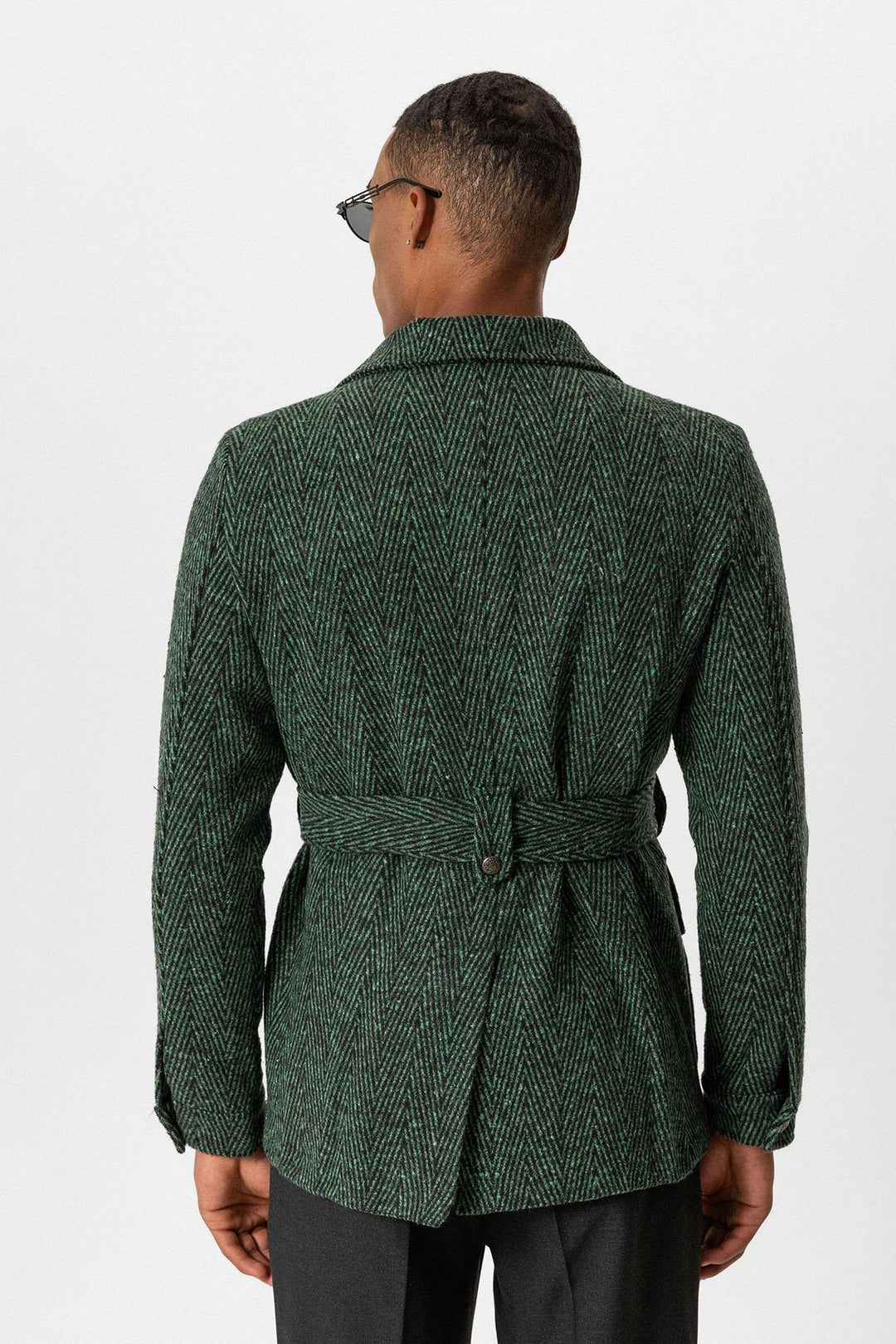 ANT Herringbone Patterned Belted Men's Coat - Pioltello