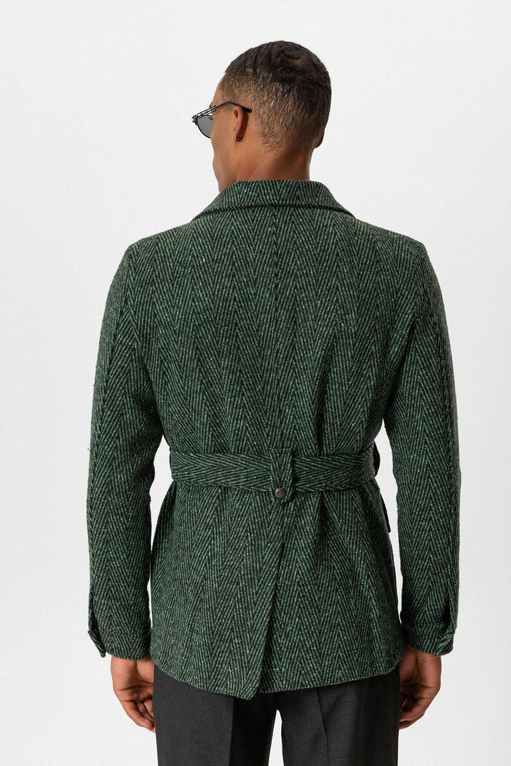 ANT Herringbone Patterned Belted Men's Coat - Pioltello