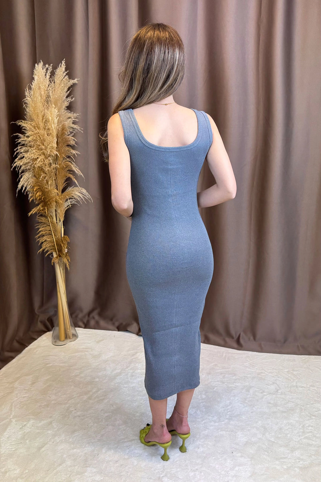 Anthracite Sleeveless Ribbed Knit Dress BCOR-252013 - Sandy