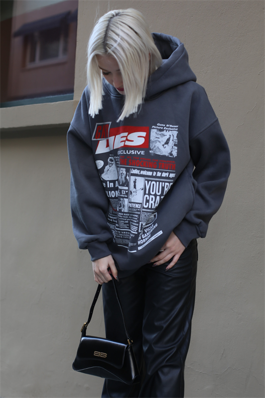MDX Anthracite Printed Oversized Hooded Women's Sweatshirt MG1581 - Câmara de Lobos