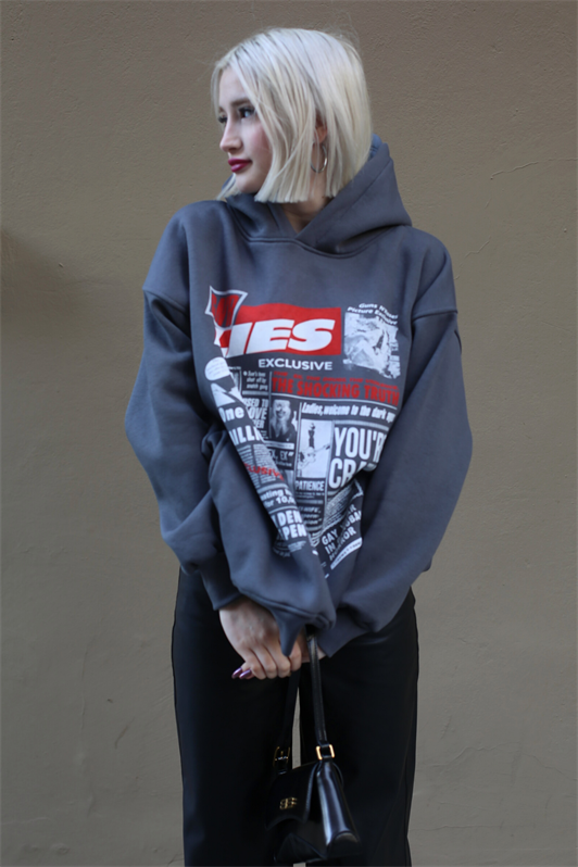 MDX Anthracite Printed Oversized Hooded Women's Sweatshirt MG1581 - Câmara de Lobos