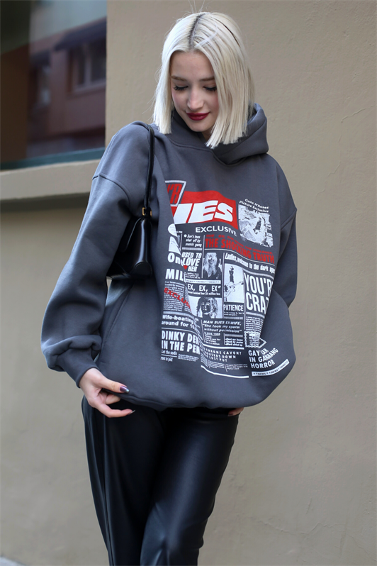 MDX Anthracite Printed Oversized Hooded Women's Sweatshirt MG1581 - Câmara de Lobos