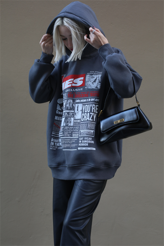 MDX Anthracite Printed Oversized Hooded Women's Sweatshirt MG1581 - Câmara de Lobos