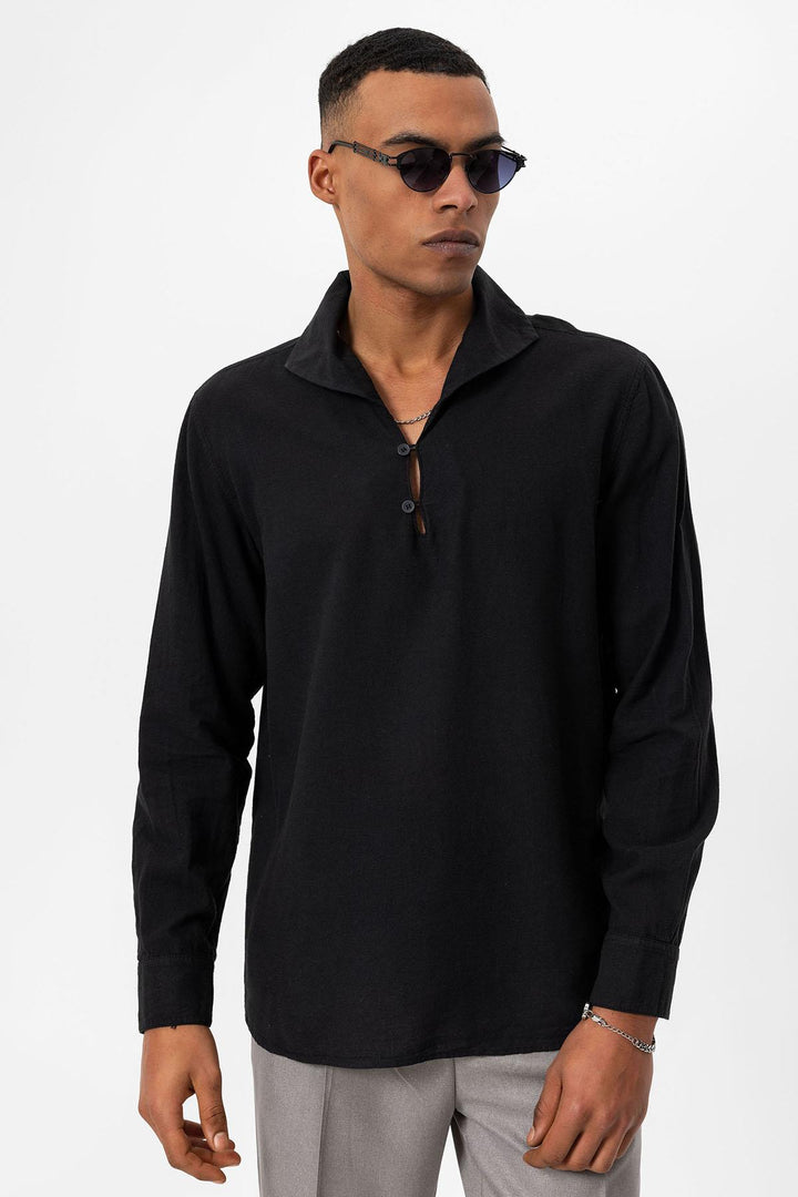 ANT Open Collar Men's Shirt with Button Closure - Evans