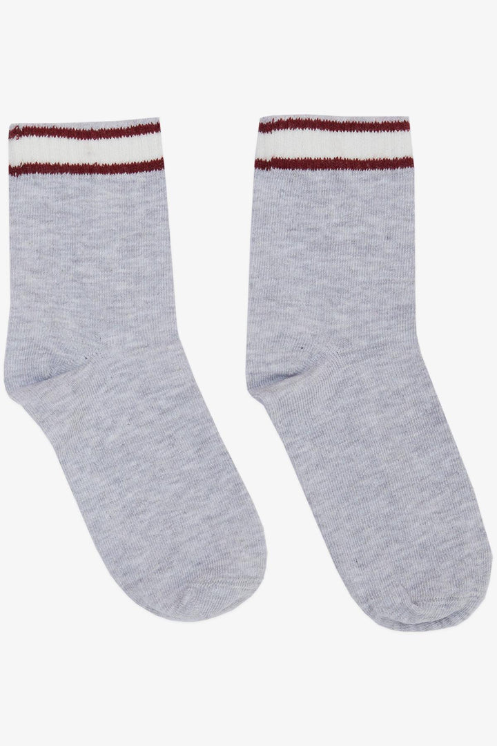 BRE Plus Girl Child Socks Striped 10 Years, Light Grey Melange - Lauderhill