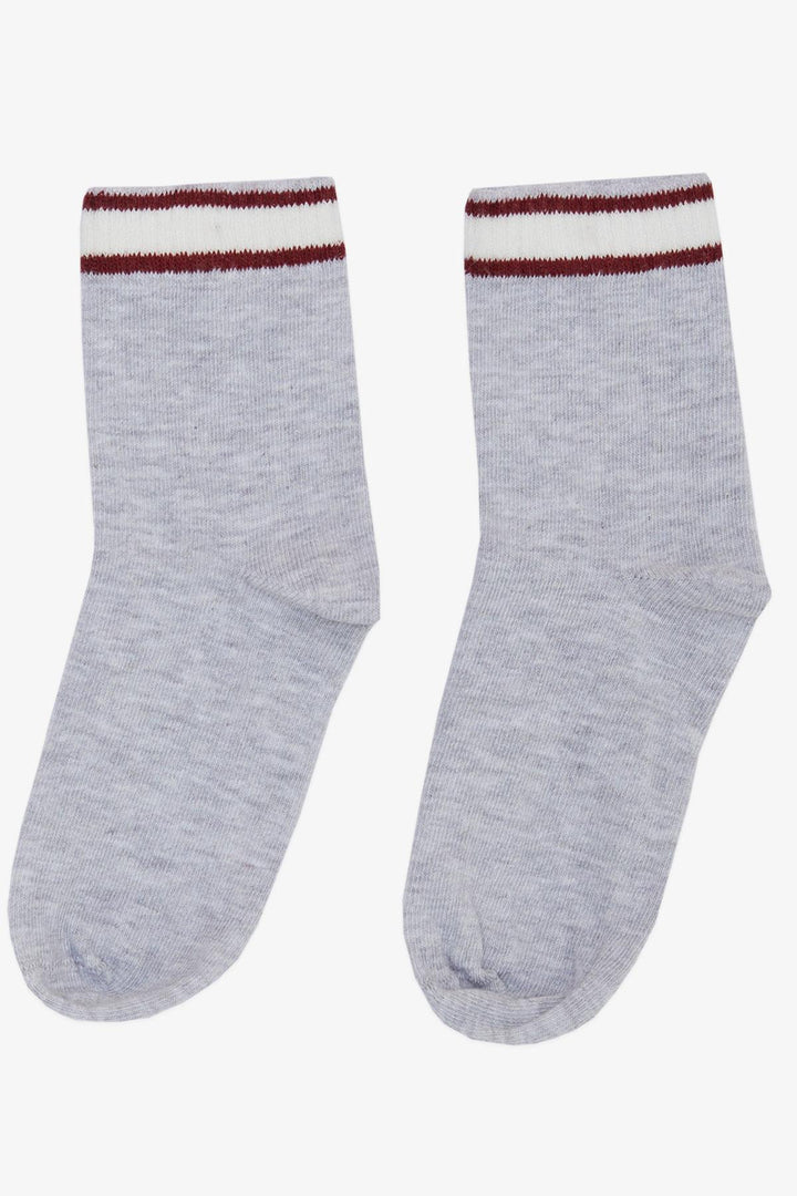 BRE Plus Girl Child Socks Striped 10 Years, Light Grey Melange - Lauderhill