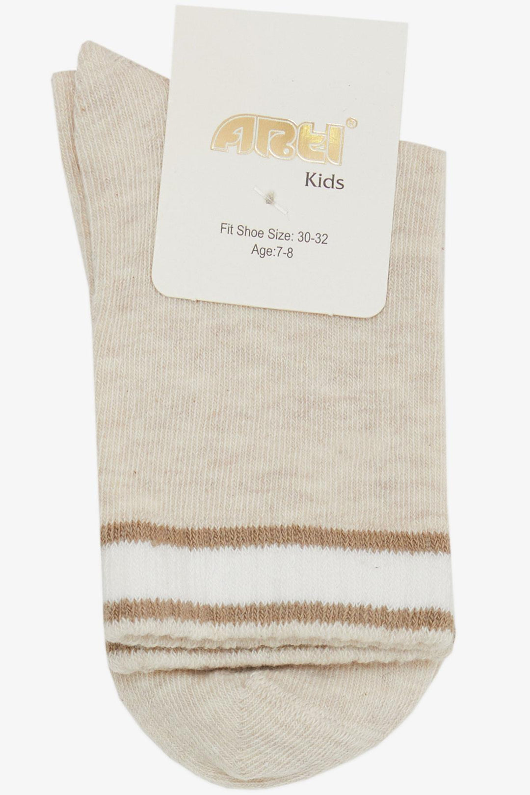 BRE Plus Girl Child Socks Striped 14 Years, Beige Melange - Winsford