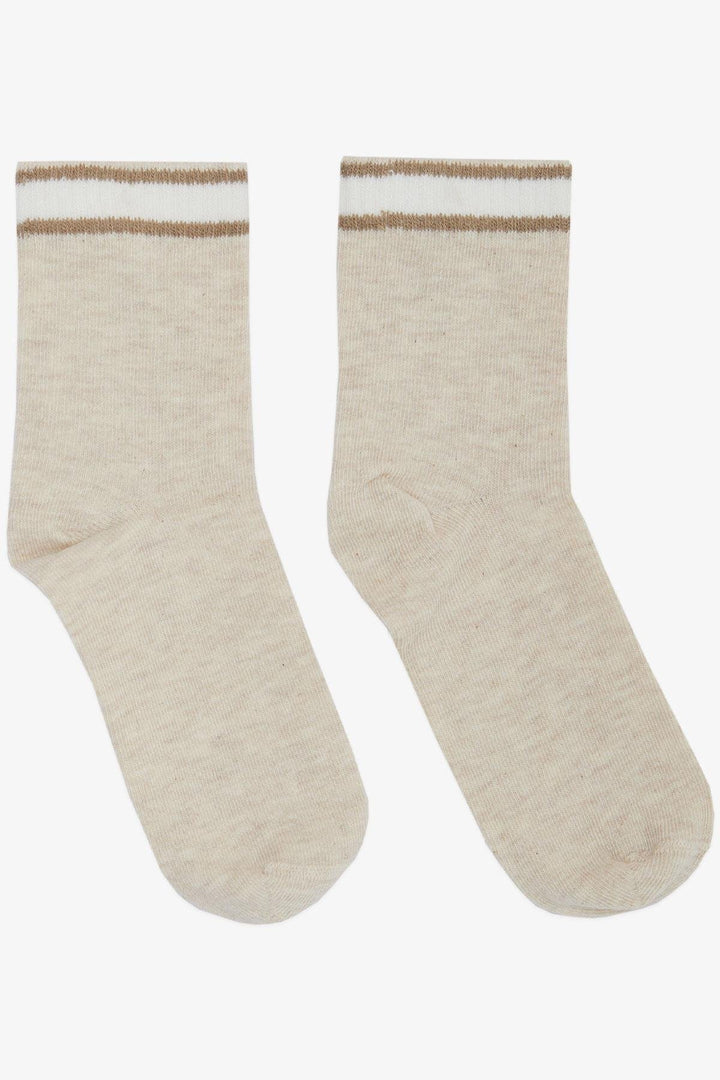 BRE Plus Girl Child Socks Striped 14 Years, Beige Melange - Winsford
