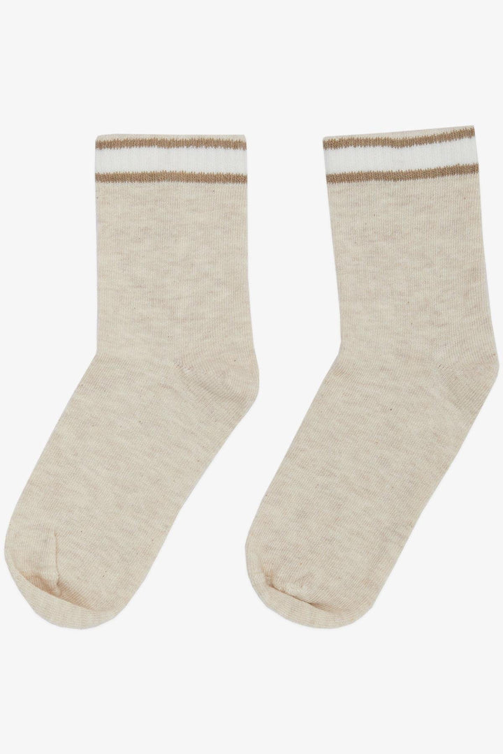 BRE Plus Girl Child Socks Striped 14 Years, Beige Melange - Winsford
