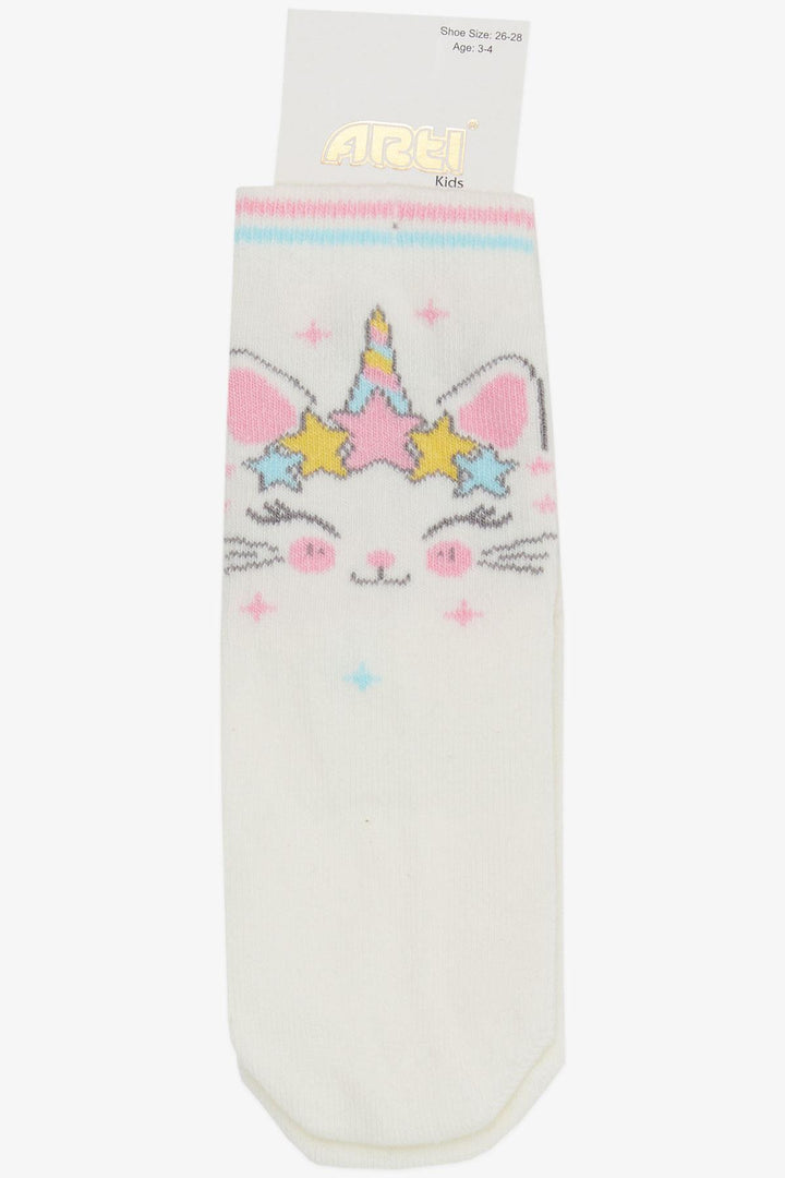 BRE Girls' Socks with Cute Kitty Print, 30 Years, Cream - Lebanon