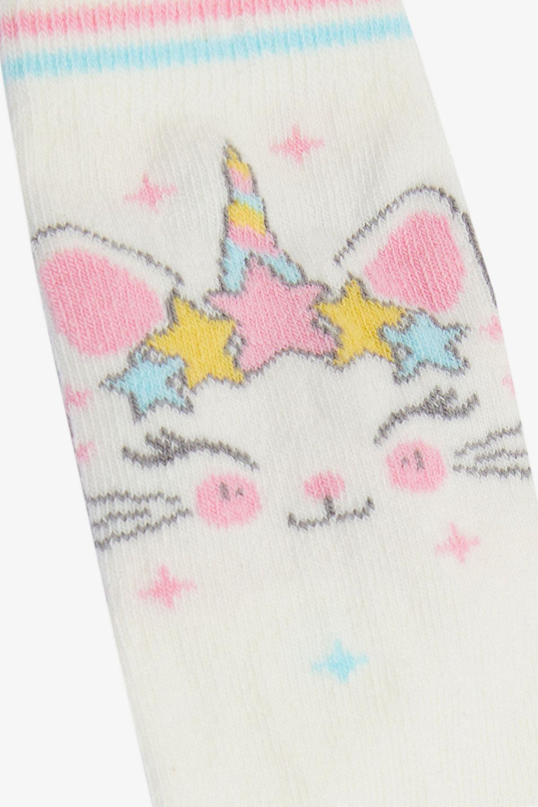 BRE Girls' Socks with Cute Kitty Print, 30 Years, Cream - Lebanon