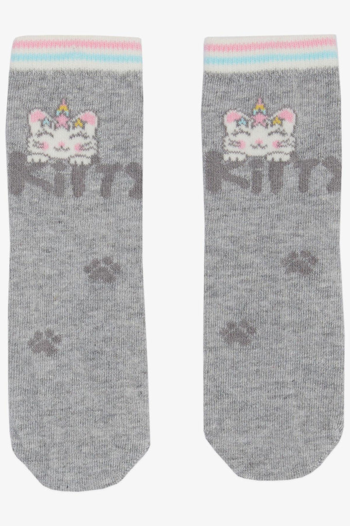 BRE Girls' Socks with Cute Kitty Print, 30 Years, Grey Melange - Kampen