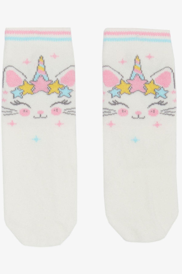 BRE Girls' Socks with Cute Kitty Print, 30 Years, Cream - Lebanon
